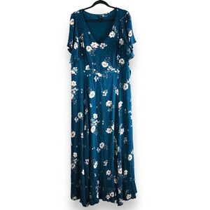Torrid Size 14 Floral Dots Ditzy Tie Back‎ Waist Flutter Short Sleeve Maxi Dress